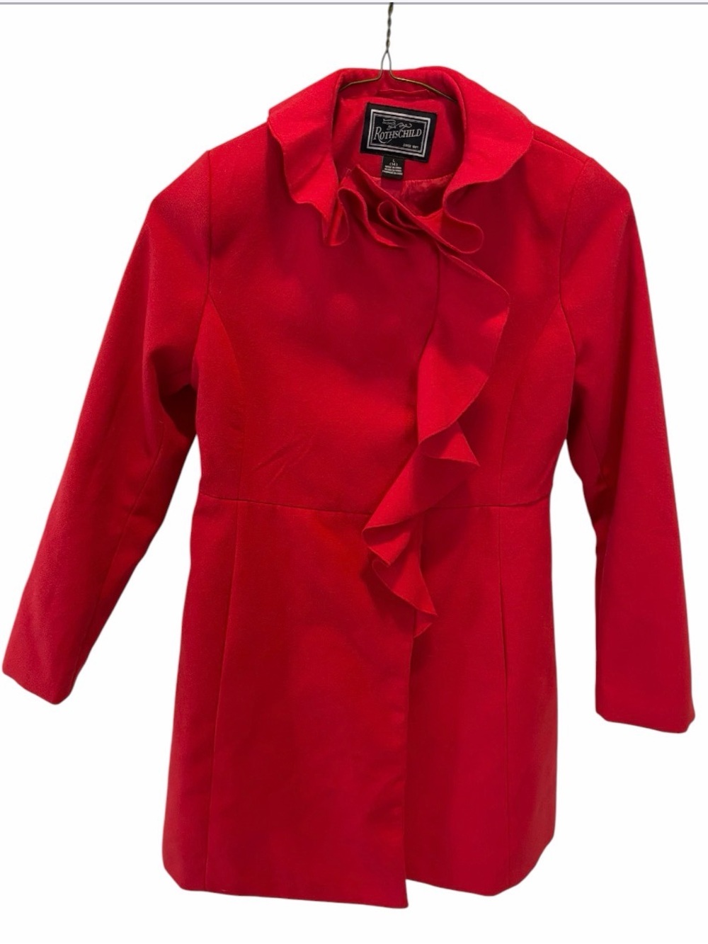 Rothschild Red Ruffle Coat Lined Dressy Winter Formal Holiday Big Girls Sz L 14